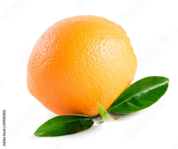 Obraz Orange with leaves isolated on white background