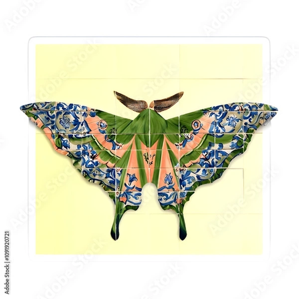 Obraz Azulejo Tile Moth Sticker Design With Intricate Details