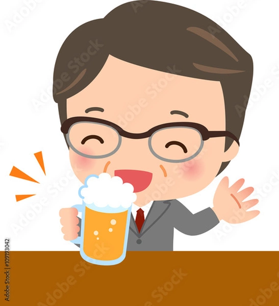 Fototapeta ビールを飲むスーツの中年男性