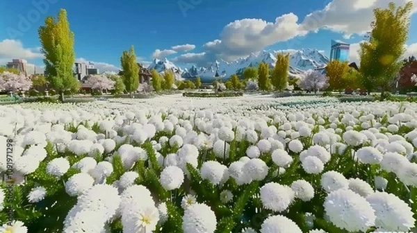 Fototapeta expanse of white flower fields