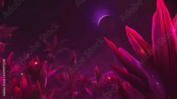 Obraz beautiful red leaves under the moonlight