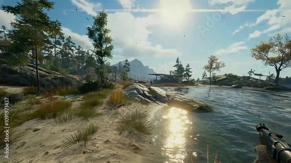 Obraz big tree and river in the forest