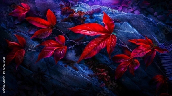 Obraz red leaves under the moonlight