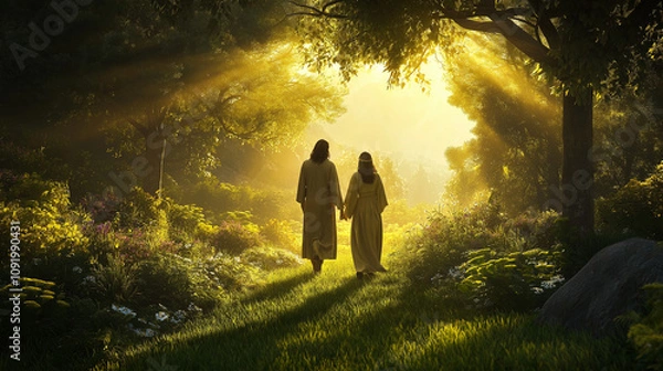 Fototapeta Bible. Old Testament. Creation. Genesis. God created Adam and Eve and provided all they needed in the Garden of Eden.