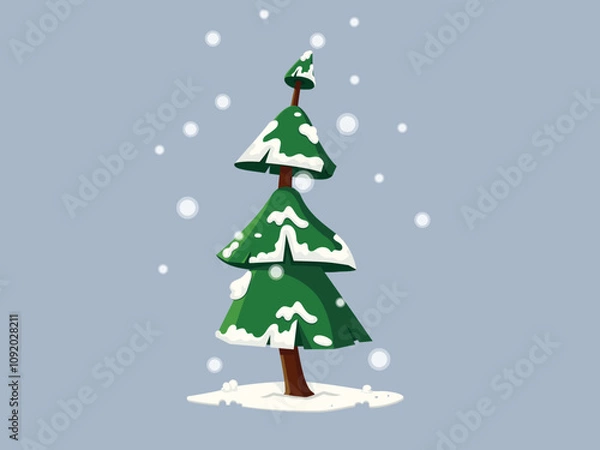 Fototapeta Green christmas tree with snow on the leaves. New years stock illustration vector