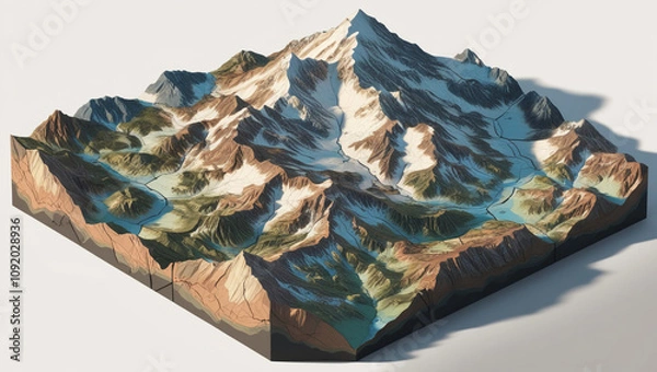 Fototapeta highly detailed isometric map of mountains,