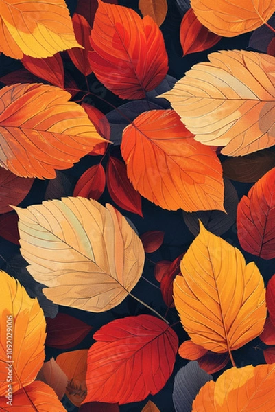 Fototapeta Warm and inviting smartphone wallpaper featuring vibrant autumn leaves in rich seasonal colors, perfect for a cozy fall aesthetic, made with generative ai