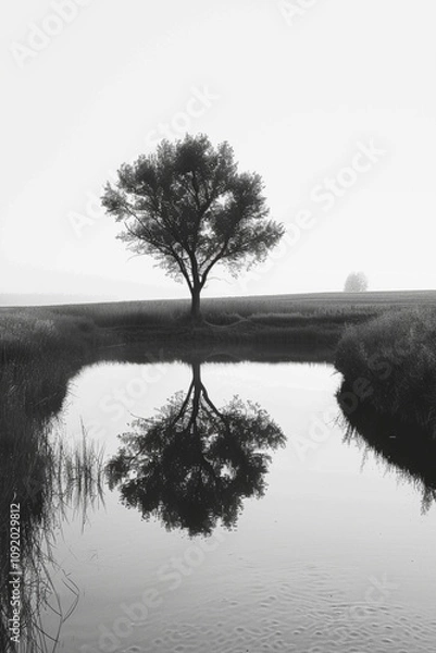 Fototapeta Beautiful monochrome landscape featuring tranquil scenery, perfect for a sophisticated and minimalist smartphone background made with generative ai