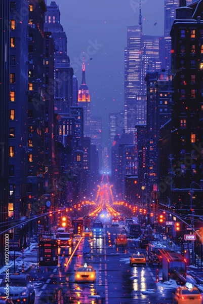 Fototapeta Nighttime cityscape with bright lights and modern buildings, creating a captivating urban aesthetic for smartphone backgrounds, made with generative ai