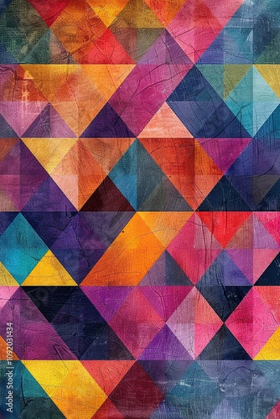 Fototapeta Bold and colorful abstract wallpaper showcasing a geometric pattern of triangles and hexagons, perfect for iPhone screens, made with generative ai
