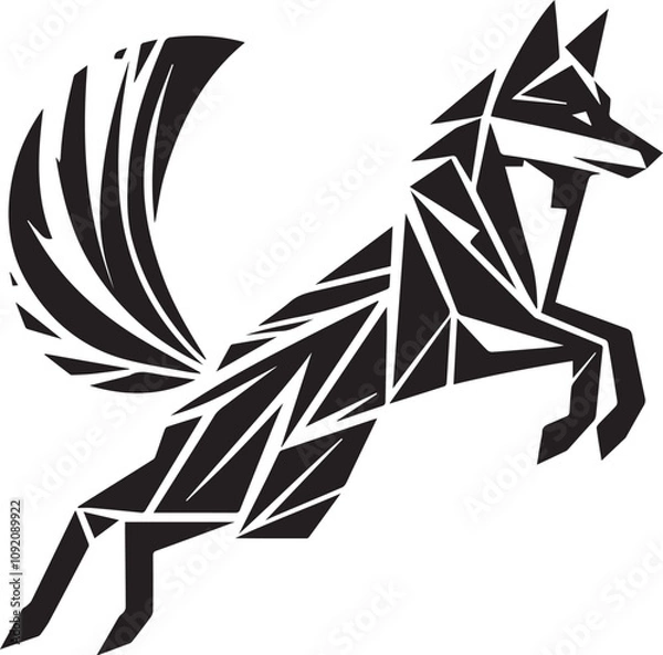 Fototapeta A geometric fox silhouette in a leaping motion dynamic lines