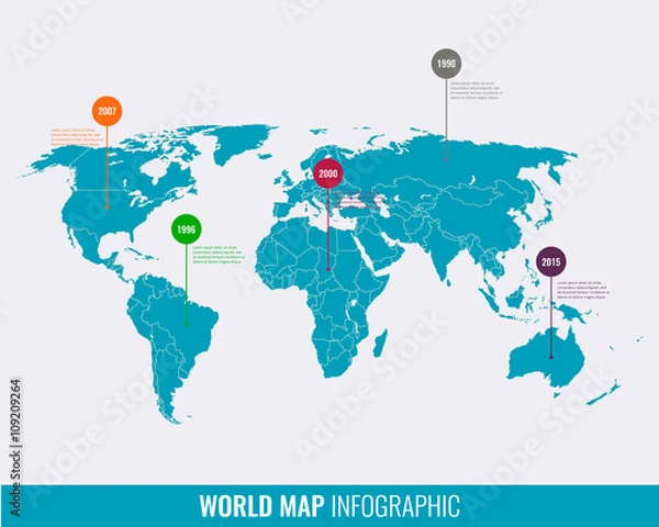 Obraz World map infographic template. All countries are selectable