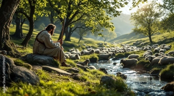 Obraz Shepherd with flock