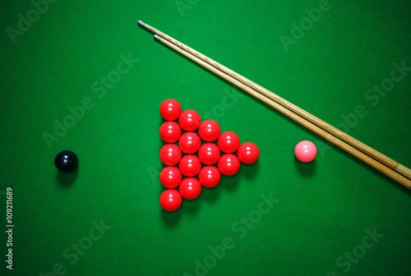 Fototapeta snooker balls set on a green table
