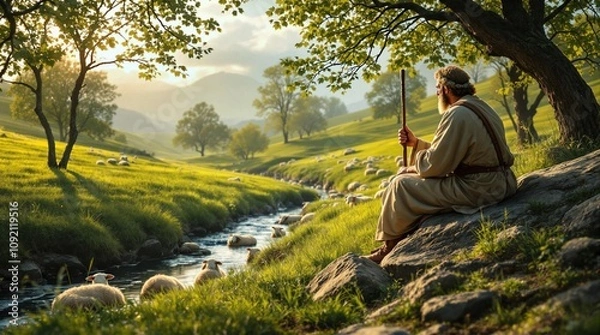 Obraz Shepherd with his flock