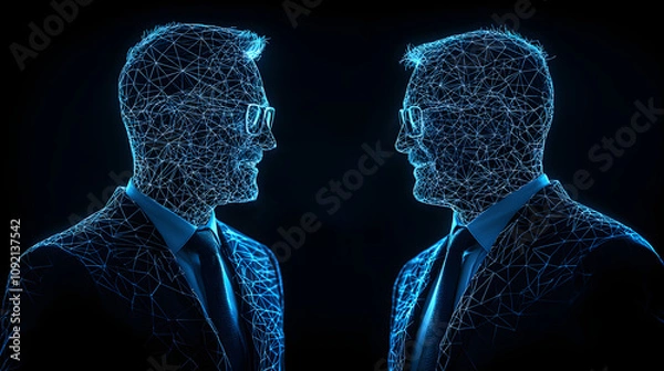 Fototapeta Abstract Representation of Business Partners Engaged in Negotiation from Side View, Showcasing a Unique Perspective of Collaboration and Professional Interaction