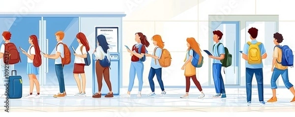 Fototapeta Students waiting in line.