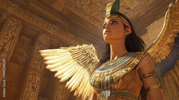 Fototapeta Majestic depiction of the goddess isis in ancient temple high fidelity artwork serene environment artistic perspective
