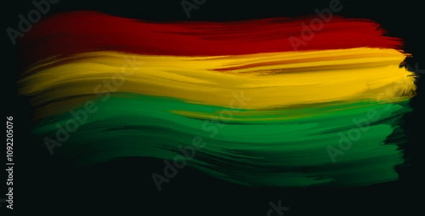 Fototapeta Abstract paint brush textured stripes in traditional African colors red, yellow, green on black. Design element for Juneteenth, Kwanzaa, Black History month