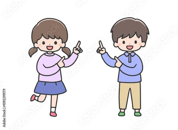 Fototapeta 指差しポーズの男の子と女の子