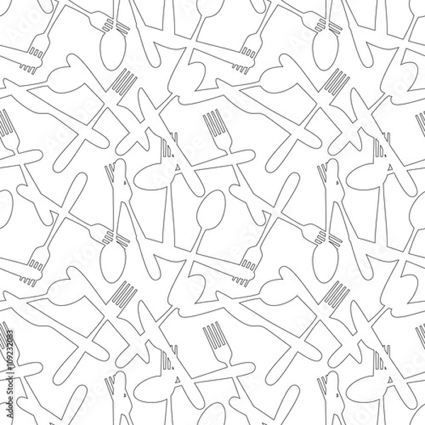 Fototapeta Seamless Cutlery Silverware Pattern Outline Series