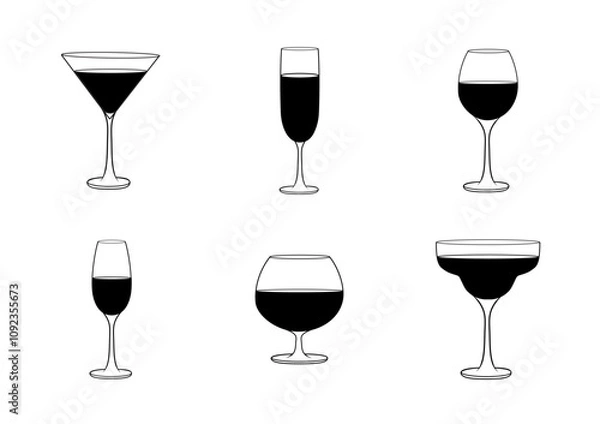 Fototapeta Set of icons of various drink glasses.