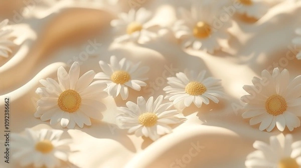 Obraz  Elegant aesthetic chamomile daisy flowers pattern with sunlight
