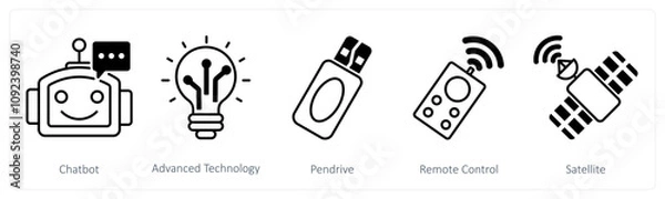 Fototapeta A set of 5 Technology icons as chatbot, advanced technology, pendrive