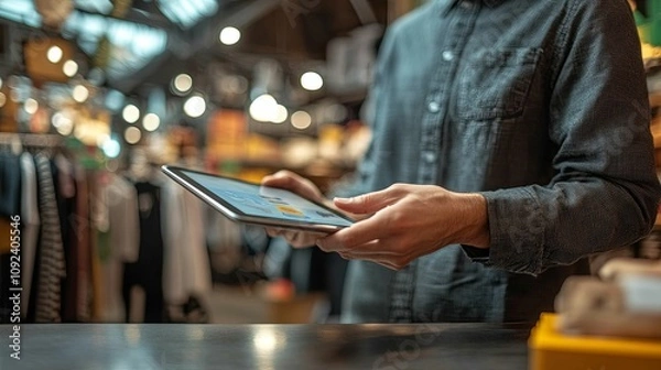 Obraz Retail Employee Using Tablet In Clothing Store
