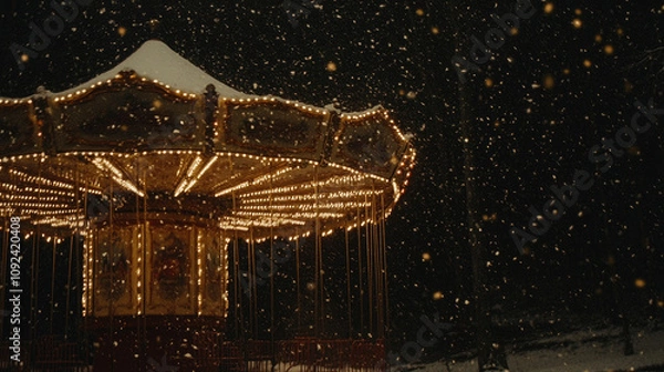 Obraz snow lights mery go round christmas night market