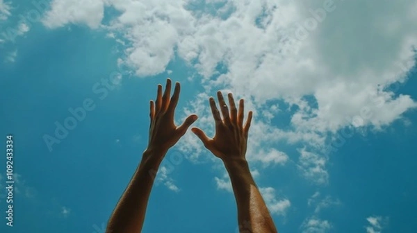 Obraz Hands Reaching for the Sun Amidst Cloudy Sky   Hope and for the Future