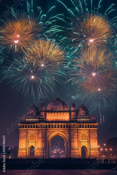 Fototapeta Gateway of India with Spectacular Fireworks Display