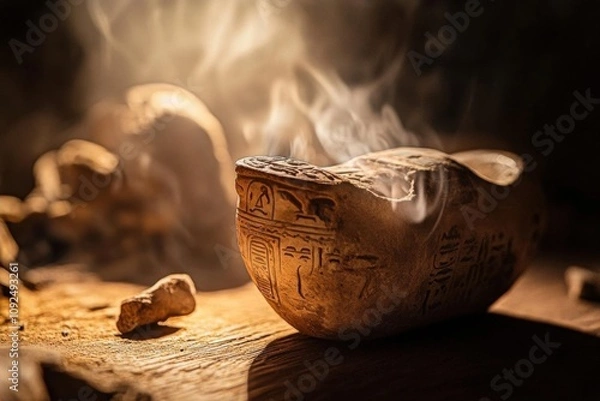 Fototapeta An ancient artifact emits smoke, hinting at mystique and history.
