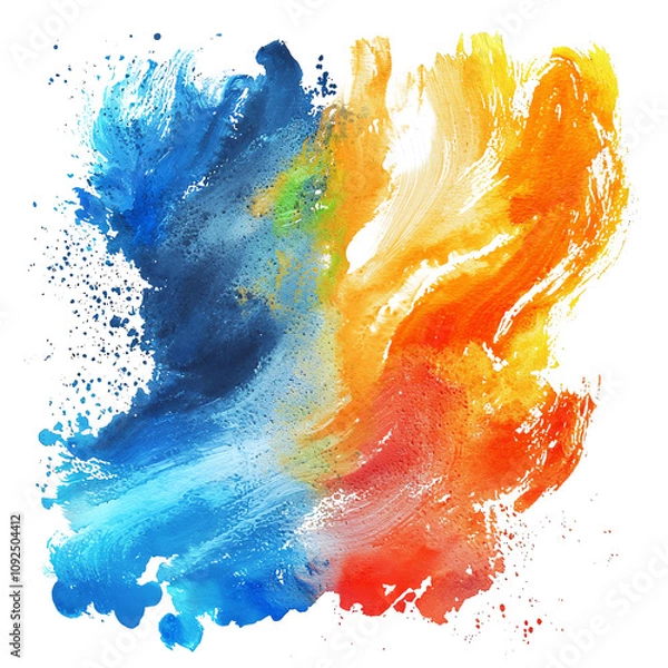 Fototapeta Vibrant abstract watercolor splash in blue and orange tones, perfect for artistic backgrounds and creative projects.