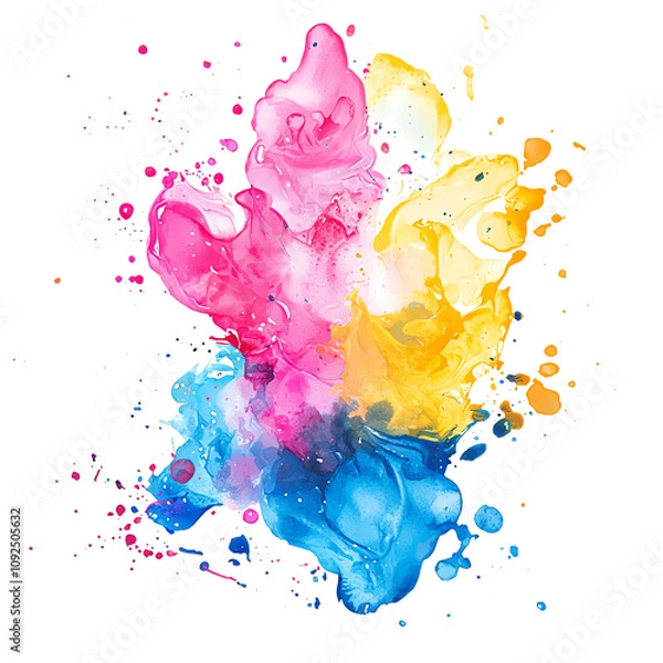 Fototapeta Vibrant explosion of colorful inks in pink, yellow, and blue creates a stunning visual for artistic and creative projects.