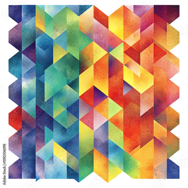 Fototapeta Vibrant geometric pattern with colorful triangles, ideal for backgrounds, wallpapers, and graphic design projects.