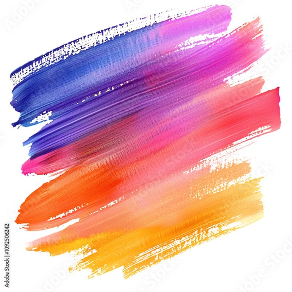 Fototapeta Vibrant paint strokes in blue, purple, pink, orange, and yellow create an abstract background for artistic designs.