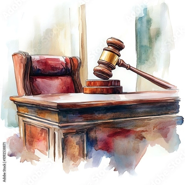 Obraz A judge's gavel resting on a desk illustrates the essence of justice and legal authority in court