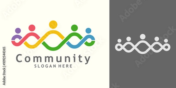 Fototapeta Five People logo design. Concept of Teamwork and Great work with infinite design vector illustration