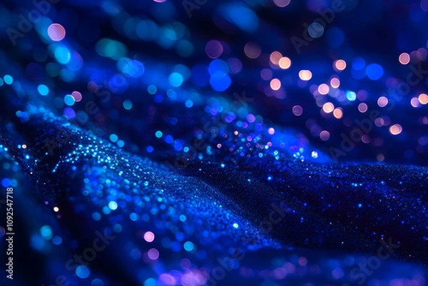Fototapeta Blue glowing particles creating an abstract bokeh background. high quality image