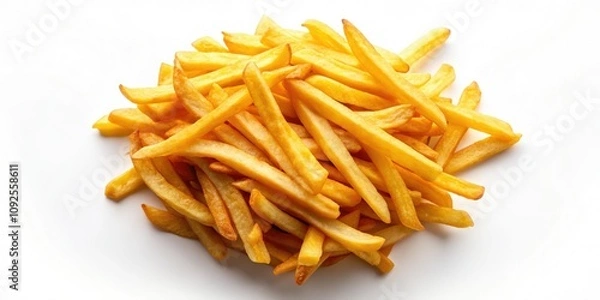 Fototapeta Delicious Top View of Golden Brown French Fries on a White Background â€“ Irresistible Fast Food Photography
