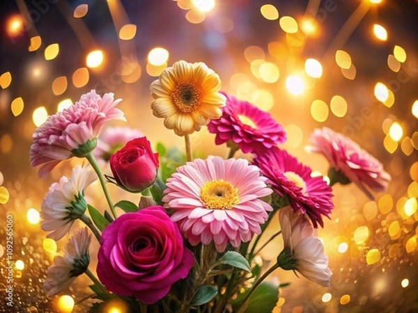 Fototapeta Heartfelt Wishes for a Speedy Recovery: A Bokeh Effect Image of Colorful Flowers and Soft Lights Conveying Love and Support for a Loved One in Need of Healing