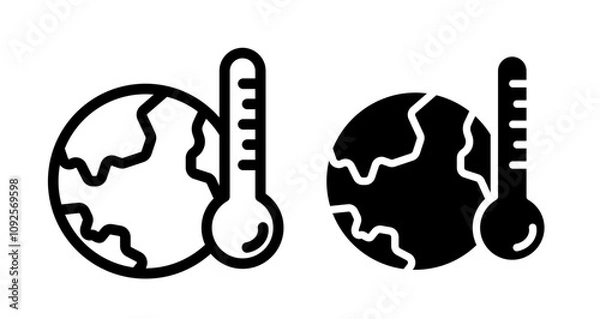 Fototapeta Global warming Icon set in black filled and line.