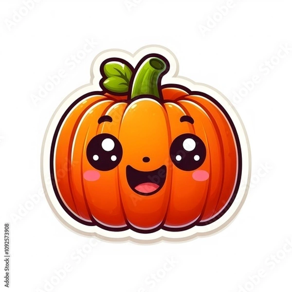 Fototapeta AI Generate of Cartoon Happy Halloween Pumpkin, Big Eyes, isolated in White