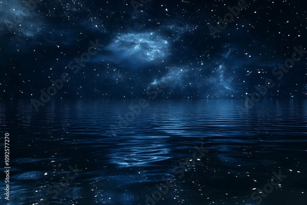 Obraz Starry night sky reflected in a serene body of water. high quality image