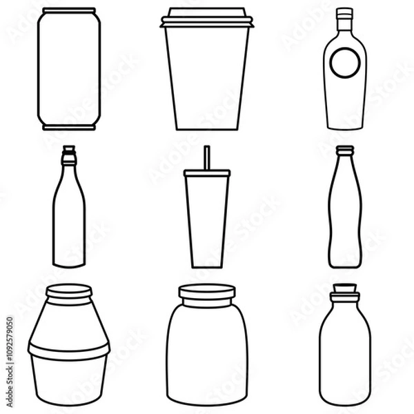 Fototapeta Minimalist Line Icon Various Bottle Shapes Set