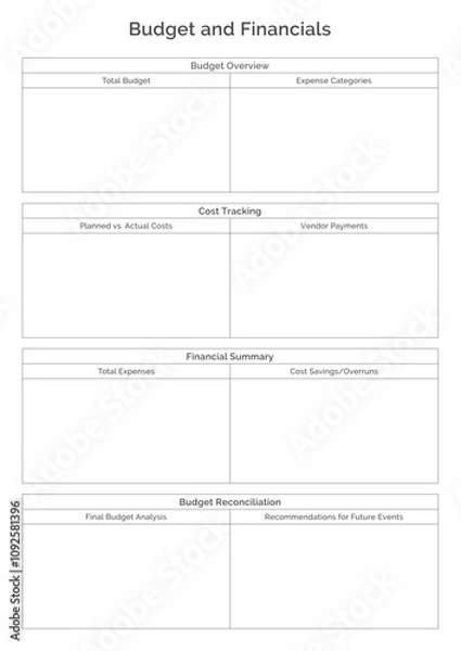 Fototapeta Event Planner Planning Pages for Organizing, Scheduling, Budgeting, Guest Lists, Task Management, and Timelines for Successful Events, Parties, Weddings, and Conferences Easy Printable Templates