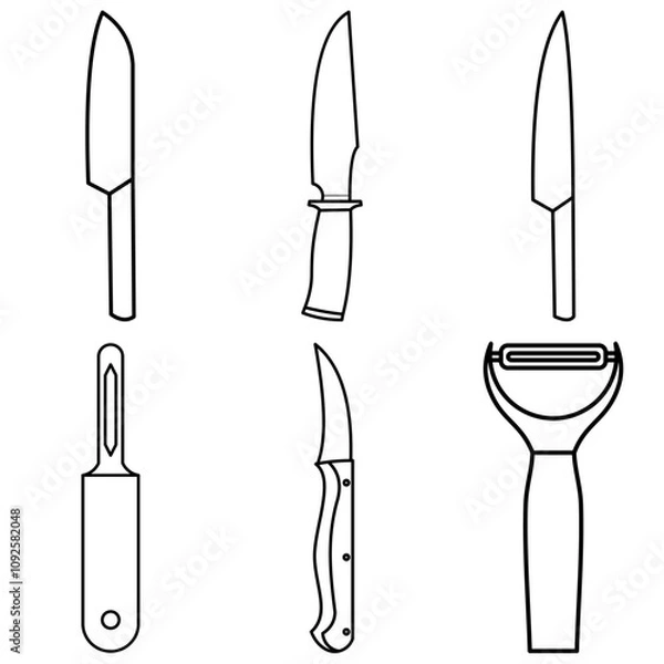 Fototapeta Minimalist Line Icon Various Knife Shapes Set