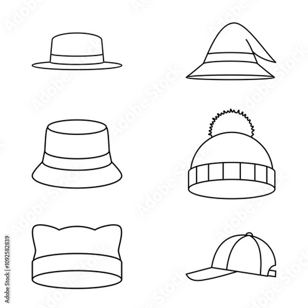 Fototapeta Minimalist Line Icon Various Shapes of Hats Set