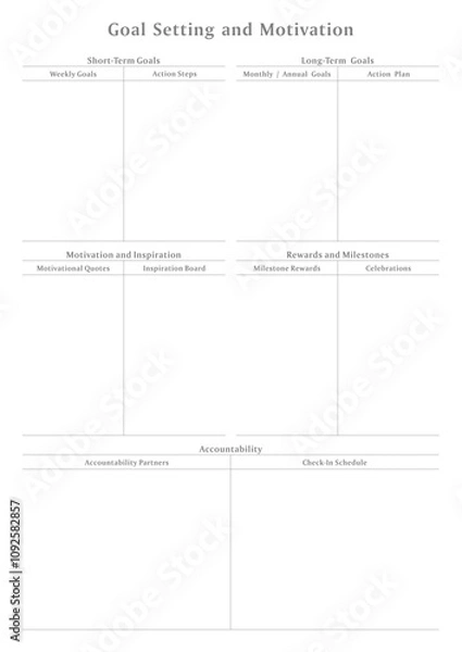 Fototapeta Fitness Planning Sheets for Daily, Weekly, and Monthly Workout Routines, Goal Tracking, Progress Monitoring, Exercise Log, Nutrition Plans, and Healthy Lifestyle Easy Printable Templates